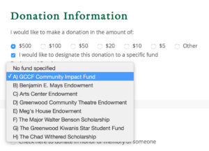Select the GCCF Community Impact Fund on the contribute page.