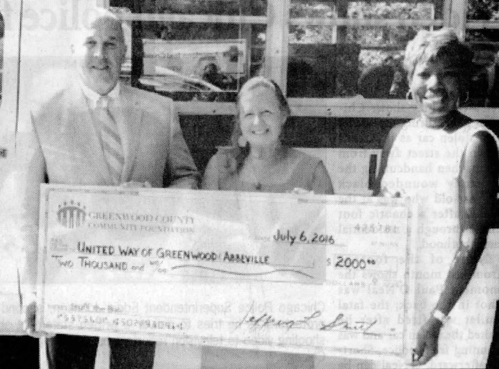 Greenwood County Community Foundation awarded a $2,000 Youth and Education Grant to the United Way of Greenwood and Abbeville Counties for the purchase of 550 book bags for its annual Stuff the Bus campaign. This project helps purchase and distribute school supplies to children in need. This year’s event is from 10 a.m. – 1 p.m. at Magnolia Park Aug. 13.